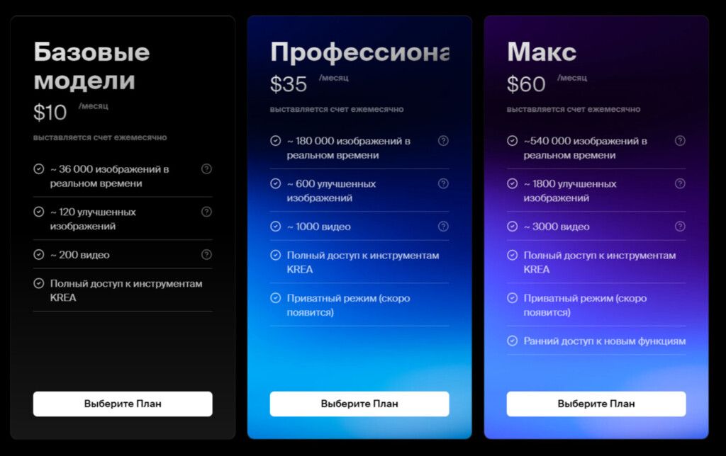 тарифы Krea